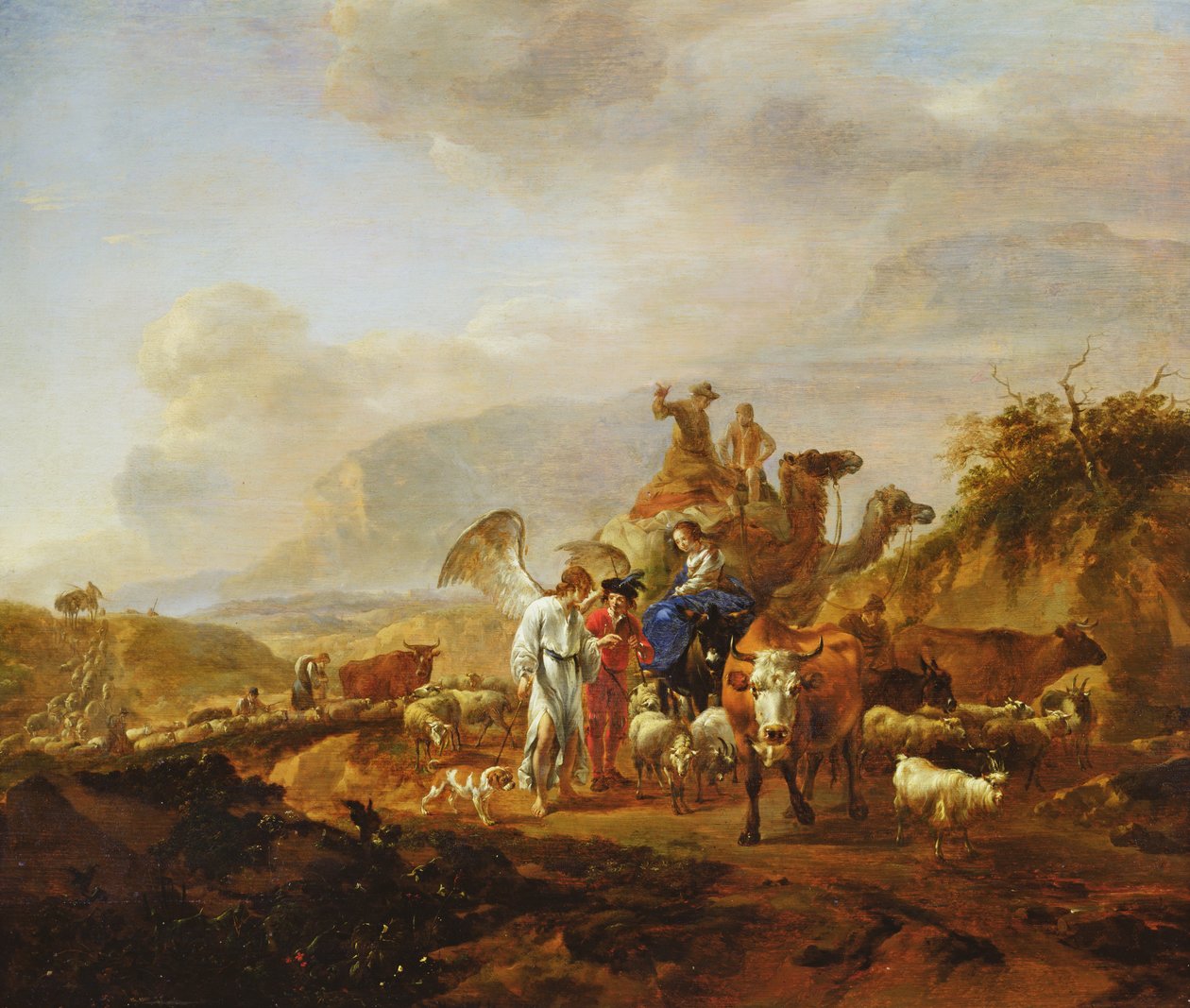Tobiaksen paluu, n. 1670-1680 tekijältä Nicolaes Pietersz. Berchem