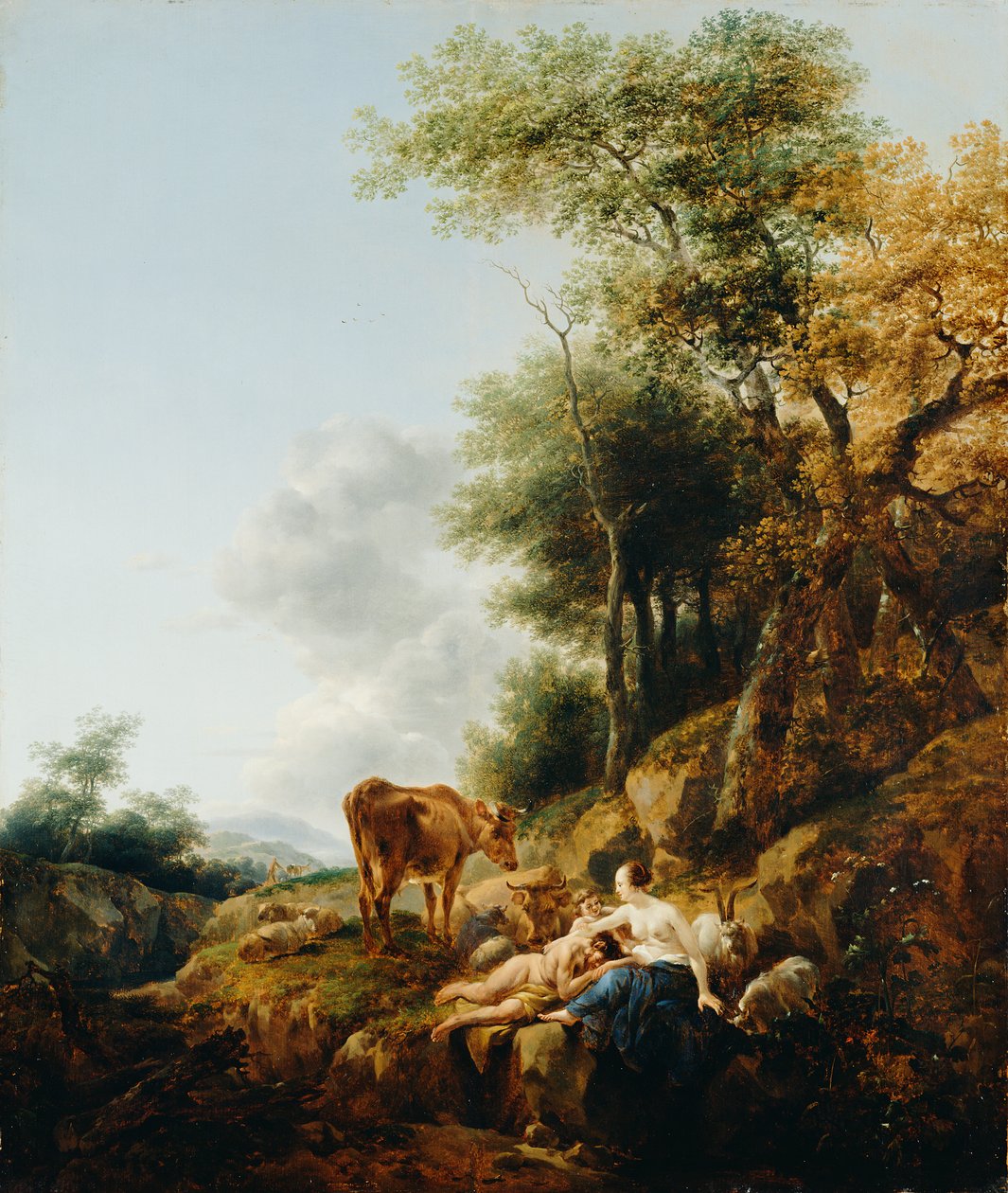 Maisema nymfin ja satyyrin kanssa tekijältä Nicolaes Pietersz. Berchem