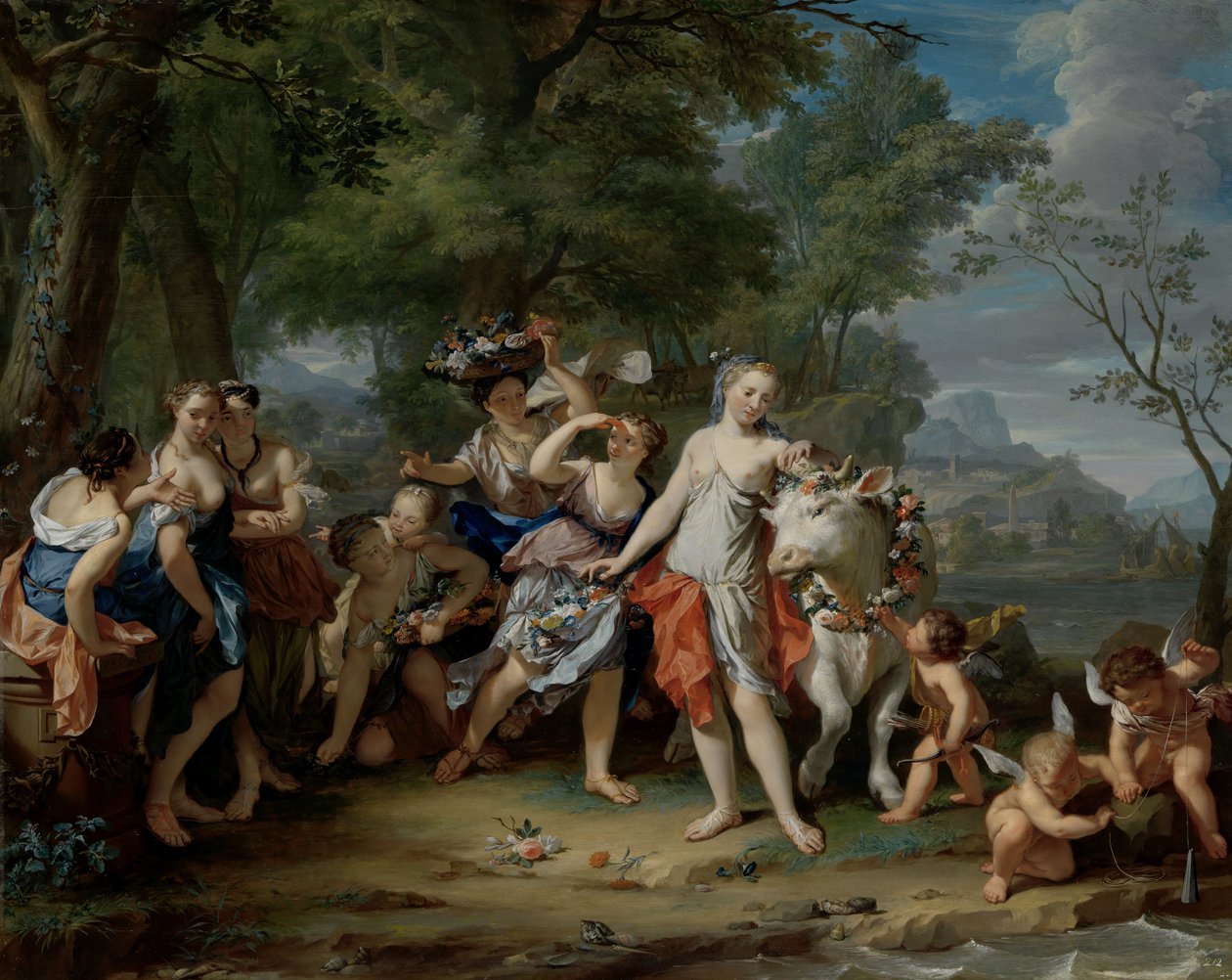 Euroopan raiskaus, n. 1735-1740 tekijältä Nicolaes Verkolje