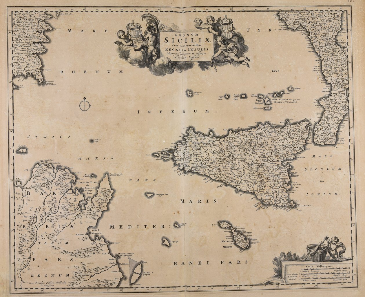 Regnum Siciliae cum circumjacentibus regnis et insulis tekijältä Nicolaes Visscher