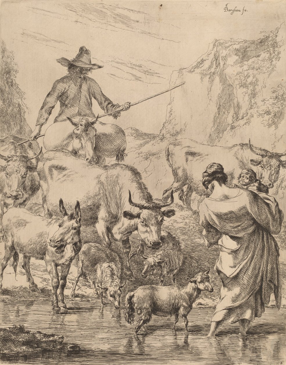 Lauma ylittää puron. tekijältä Nicolaes Berchem