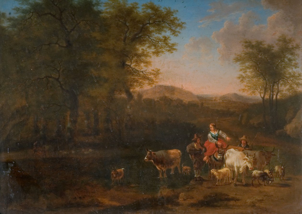 Pastoraalinen maisema hahmoilla, 1683. tekijältä Nicolaes Berchem