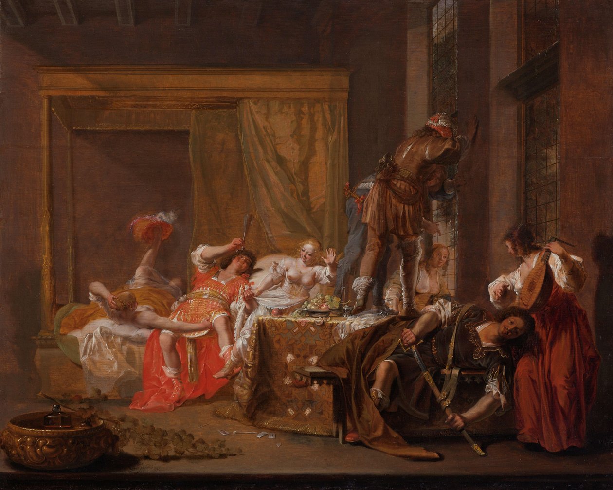Kohtaus Messalinan ja Gaius Silliuksen häistä Messalina ja Silius ennen Claudiuksen paluuta? tekijältä Nicolaes Knüpfer