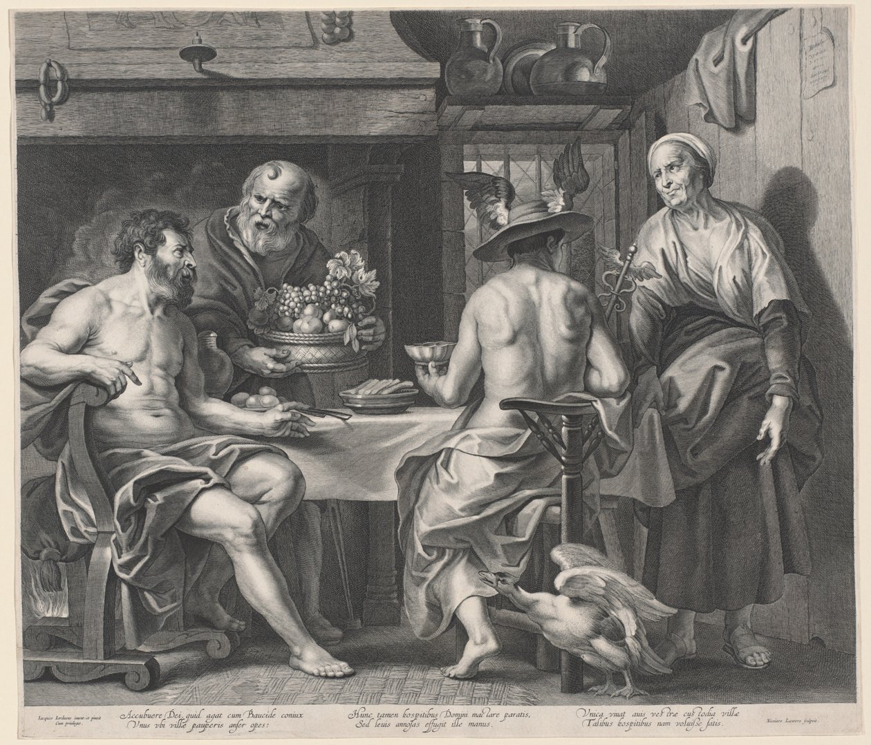 Jupiter ja Mercury viihdyttävät Philemon ja Baucis tekijältä Nicolaes Lauwers, after Jacob Jordaens