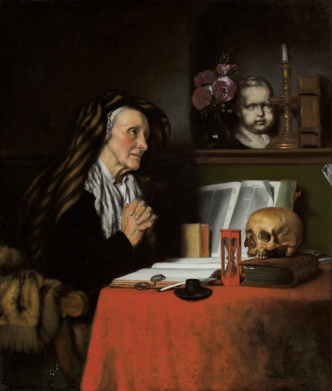 Vanha nainen rukoilemassa, noin 1655 tekijältä Nicolaes Maes