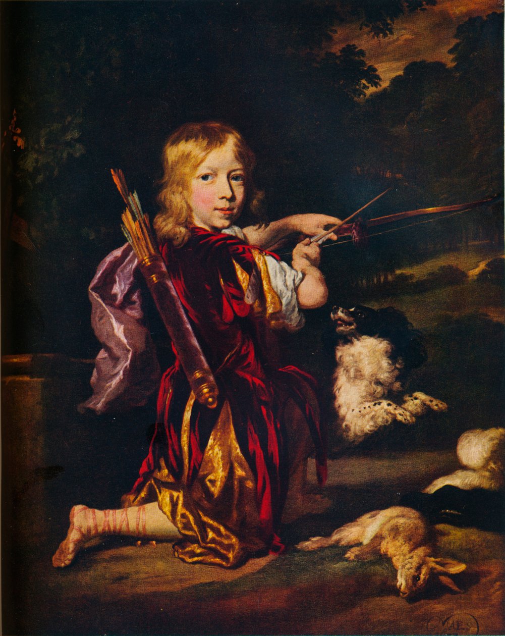 Poika jousilla ja nuolilla, c1670 tekijältä Nicolaes Maes