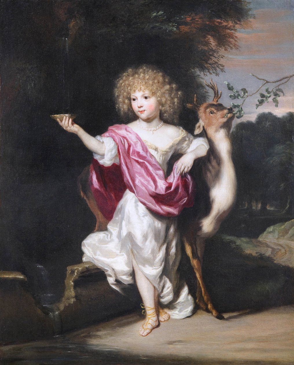 ""Muotokuva tytöstä hirven kanssa"" (Muotokuva tytöstä hirven kanssa) Nicolaes Maesin (1634-1693) maalaus - Öljy kankaalle Koko 58x49 cm Fondation Custodia tekijältä Nicolaes Maes