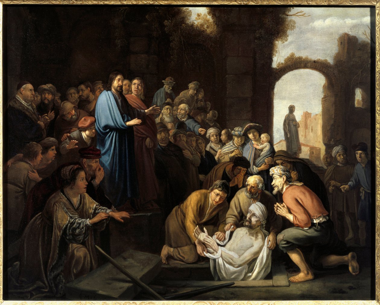 Lasaruksen ylösnousemus. Nicolaes Cornelisz Moyaertin maalaus tekijältä Nicolaes Moeyaert