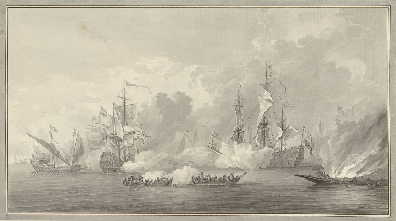 Meritaistelu, mahdollisesti lähellä Kijkduinia 21. elokuuta 1673 tekijältä Nicolaes Muys