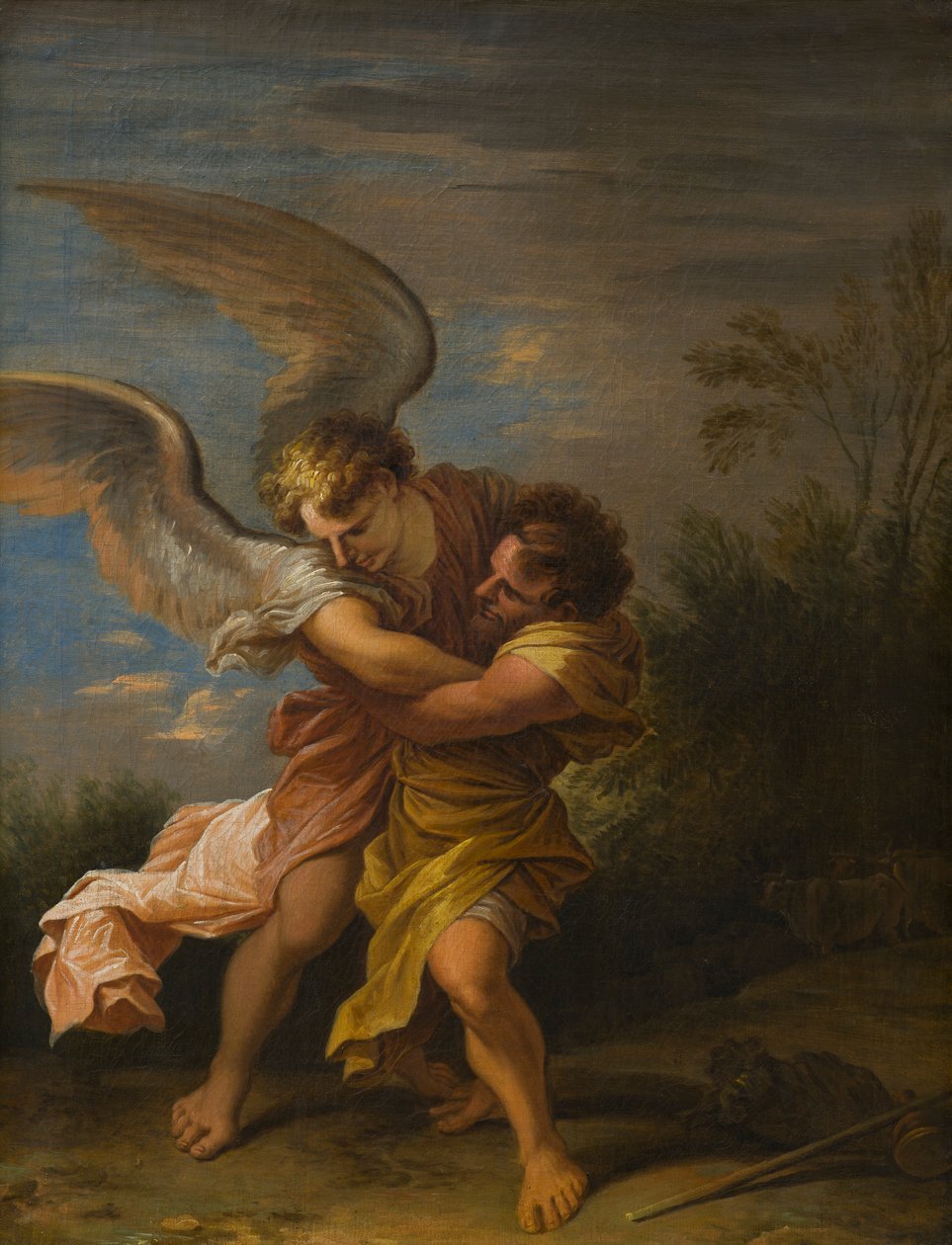 Jaakob paini enkelin kanssa, n. 1640-83 (öljy kankaalle) tekijältä Nicolaes Pietersz (attr.to) Berchem