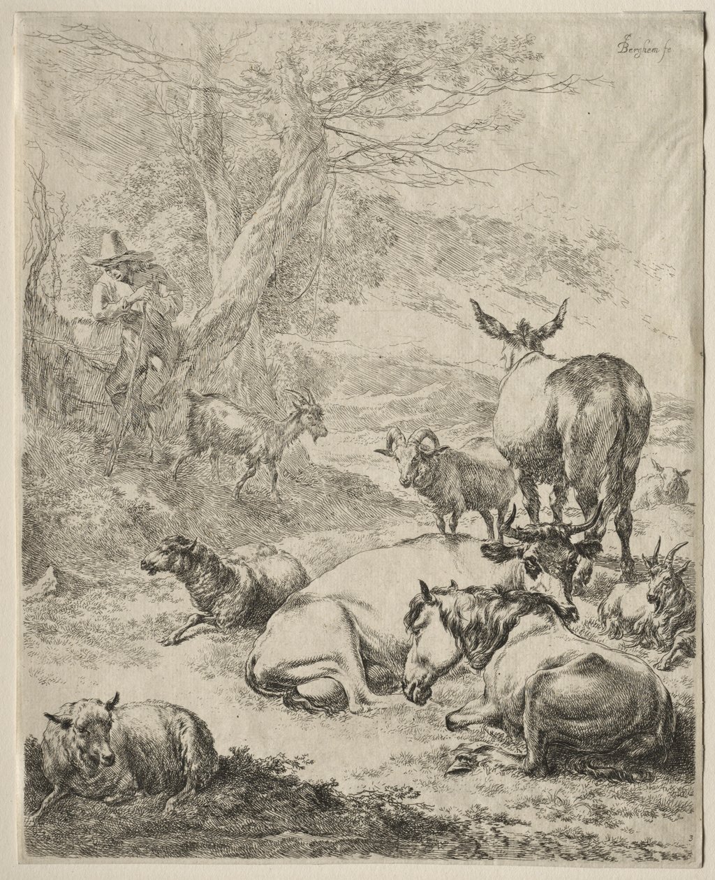 Eläimet lepotilassa. tekijältä Nicolaes Pietersz. Berchem