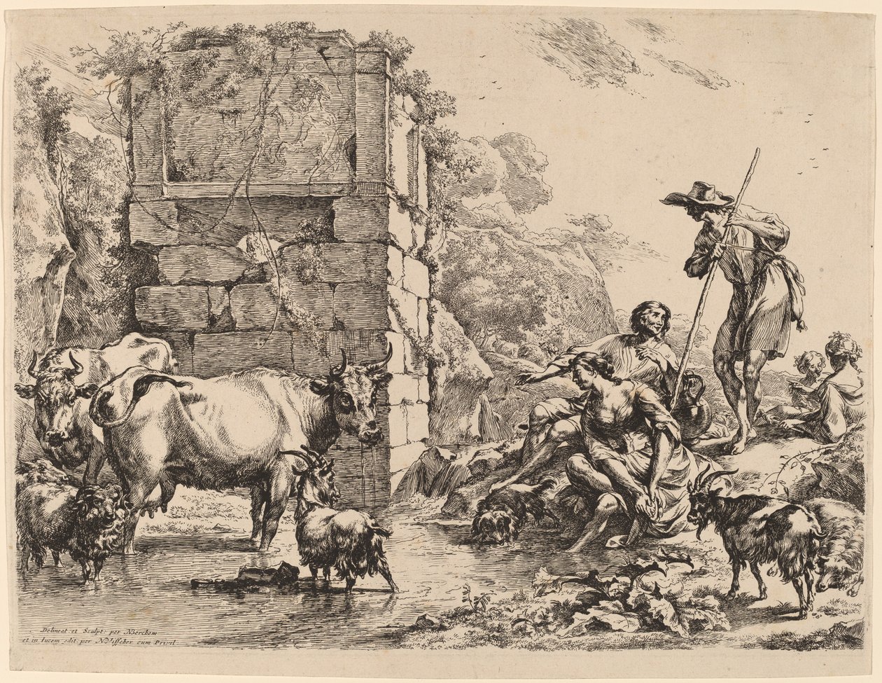 Lehmän juominen tekijältä Nicolaes Pietersz Berchem