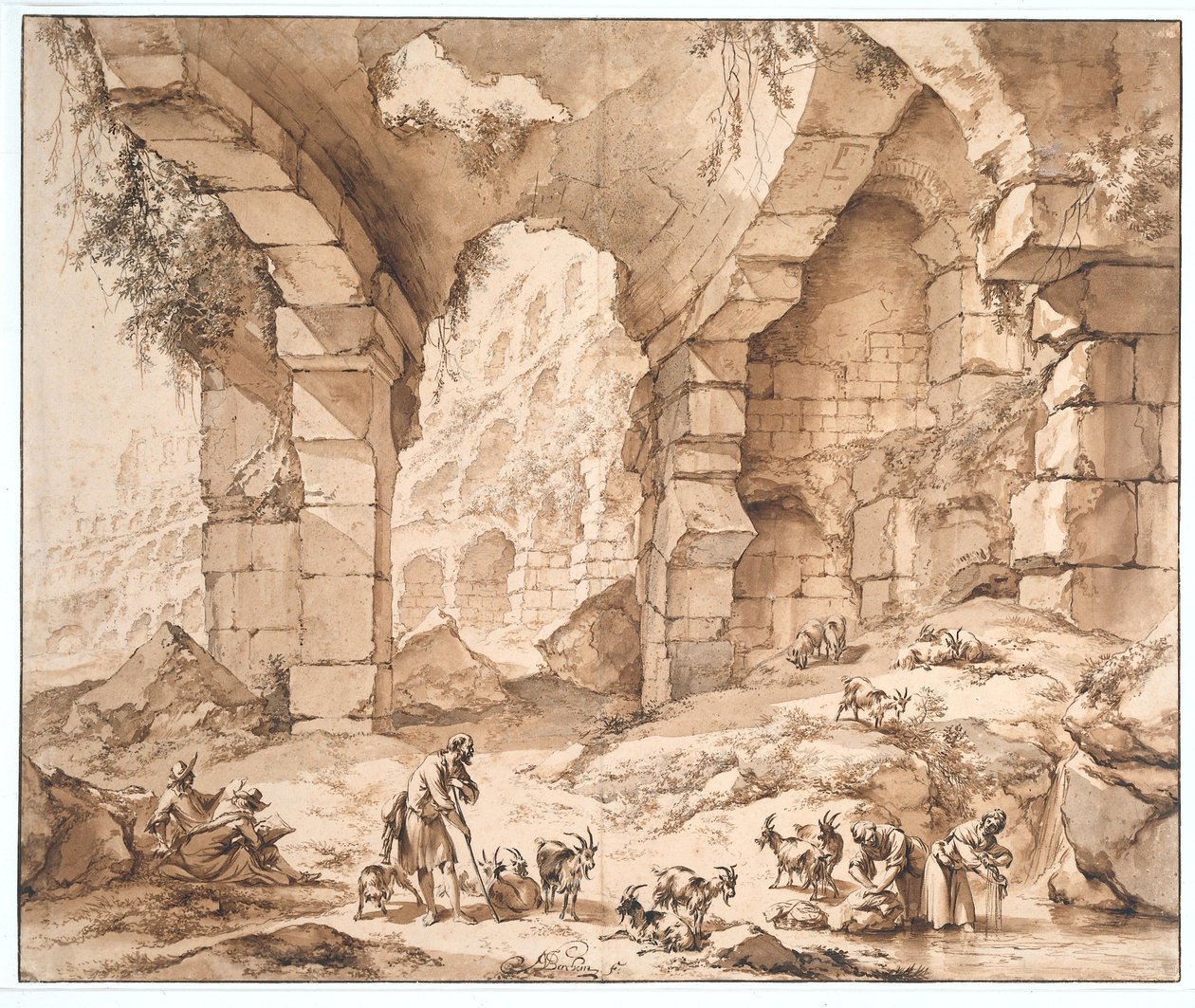 Näkymä Colosseumin raunioille tekijältä Nicolaes Pietersz Berchem