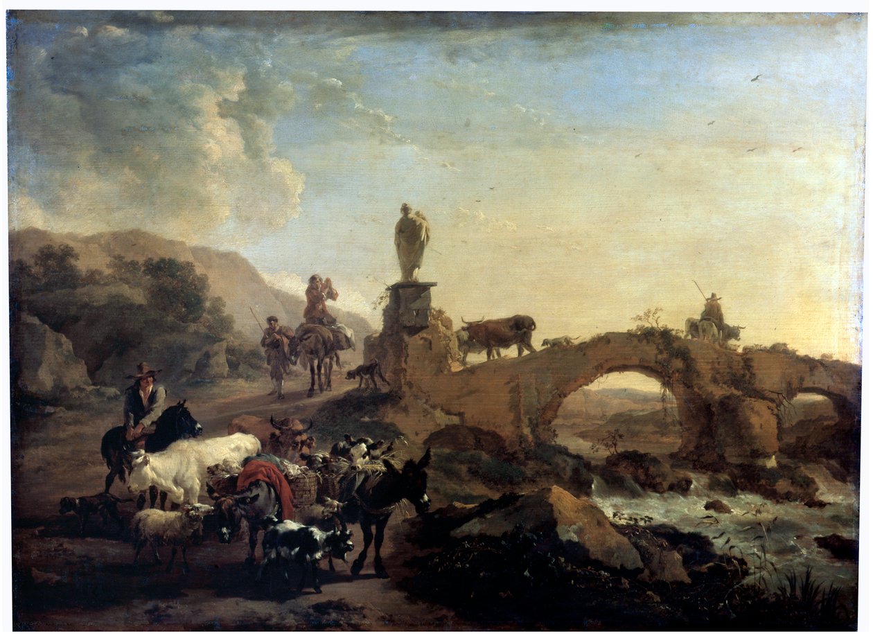 Italialainen maisema pienellä sillalla, 1656 tekijältä Nicolaes Pietersz. Berchem