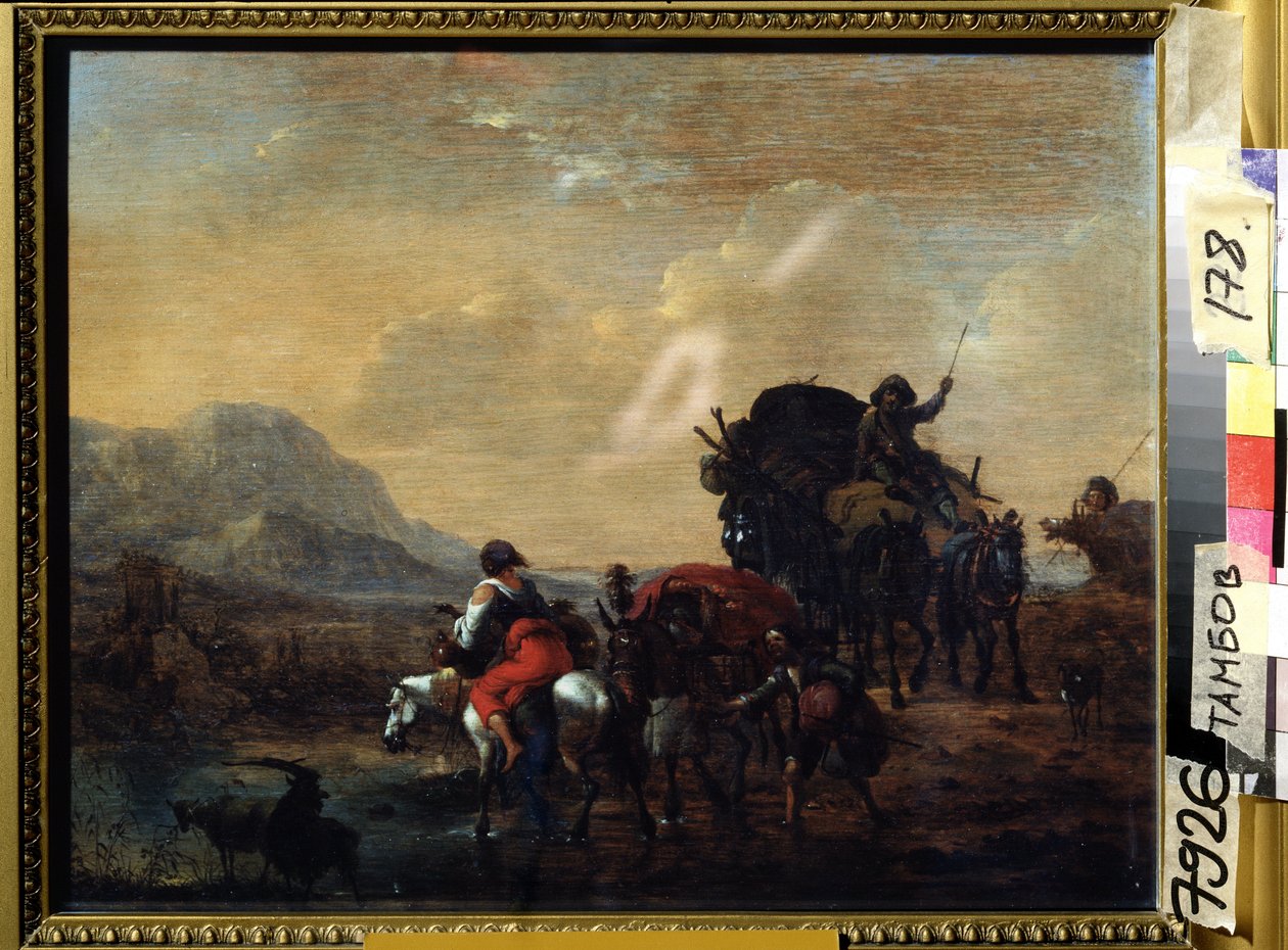 ""La caravane"" (saattue) Peinture de Nicolaes Claes Pietersz Berchem (ou Berchen, Berighem, Berrighem, Berrigham) (1620-1683) 1655 Alueellinen taidegalleria, Tambov, Venäjä tekijältä Nicolaes Pietersz. Berchem