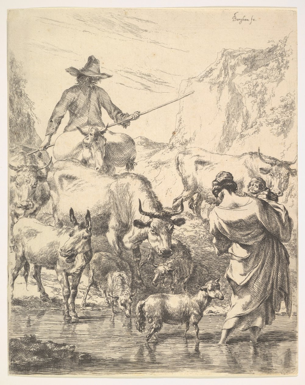 Lauma ylittää virran. tekijältä Nicolaes Pietersz. Berchem