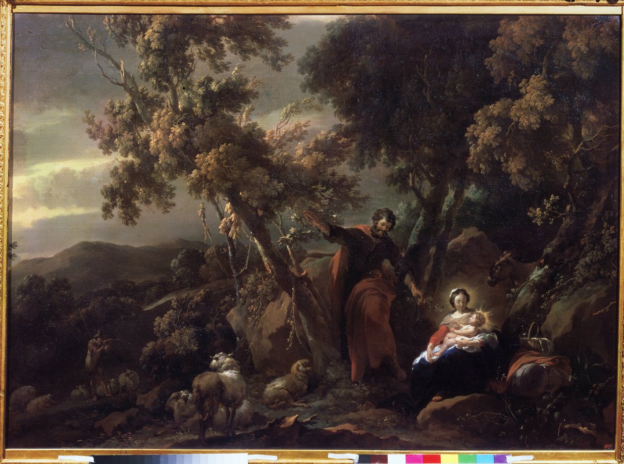""Descansa en la fugida a Egipte"" (Descansa en la fugida a Egipte) Pintura de Nicolaes Pietersz Berchem (o Berghem) (1620-1683) Museu Pushkin del segle XVII Moscou finès tekijältä Nicolaes Pietersz. Berchem