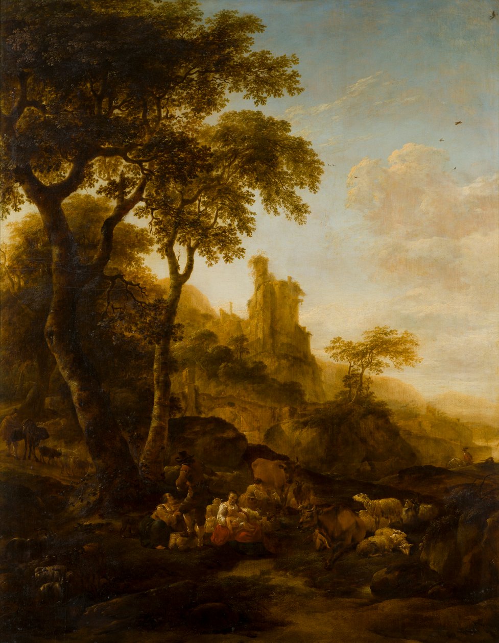Pastoraalinen maisema, n. 1640-83 (öljy paneelille) tekijältä Nicolaes Pietersz. Berchem
