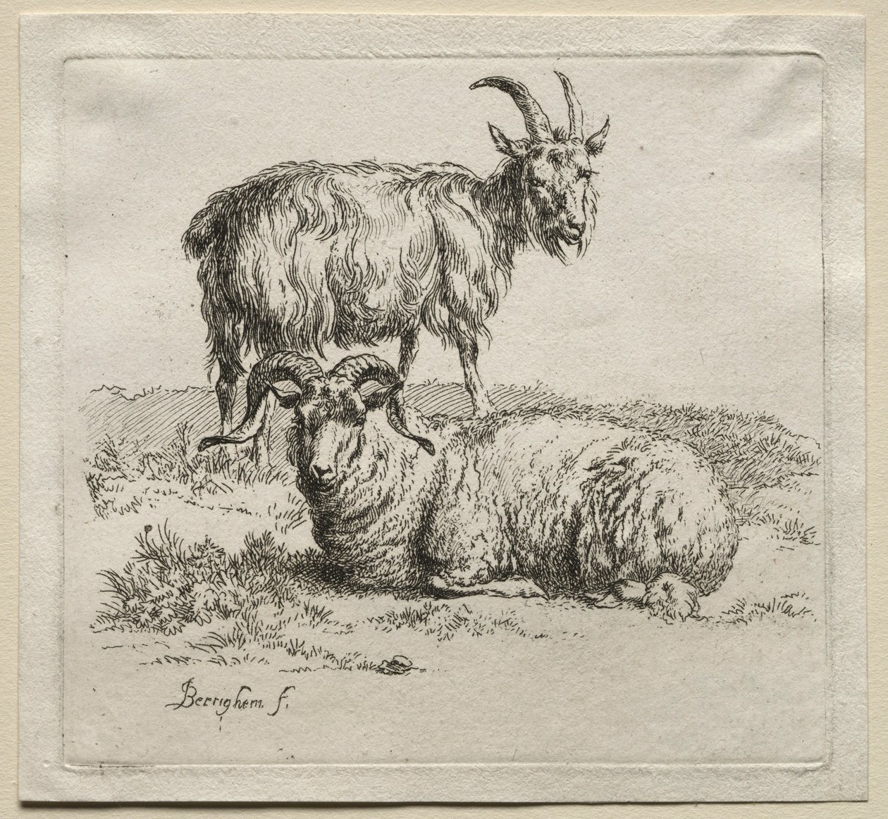 Oinas ja vuohi. tekijältä Nicolaes Pietersz. Berchem