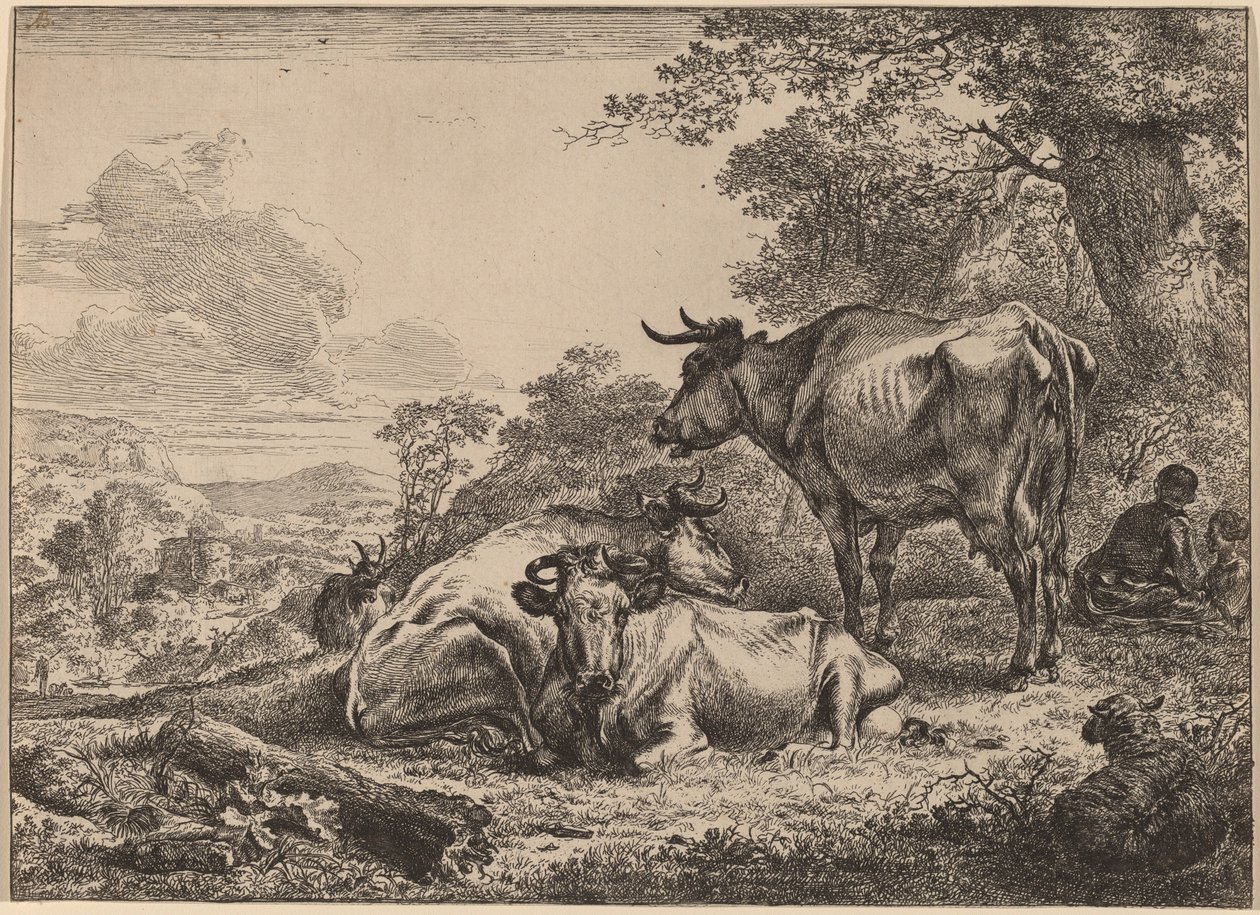 Lepäävät lehmät tekijältä Nicolaes Pietersz Berchem