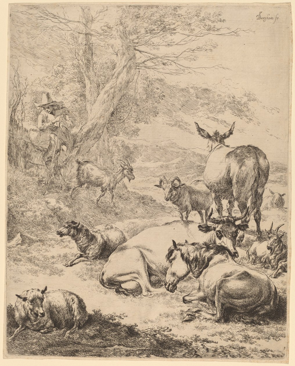 Lepäävä lauma tekijältä Nicolaes Pietersz Berchem