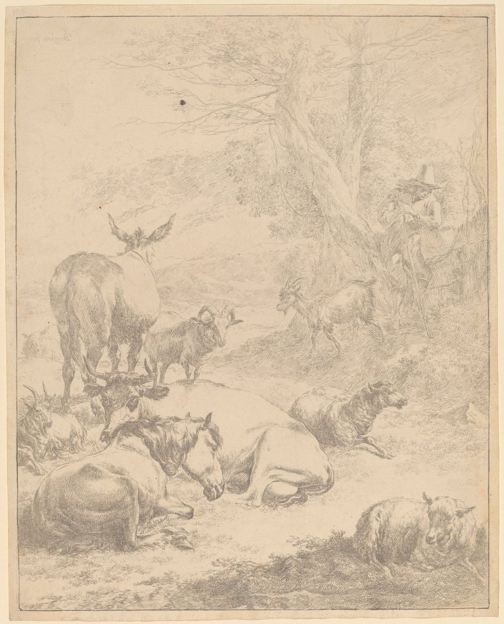 Lepäävä lauma tekijältä Nicolaes Pietersz Berchem
