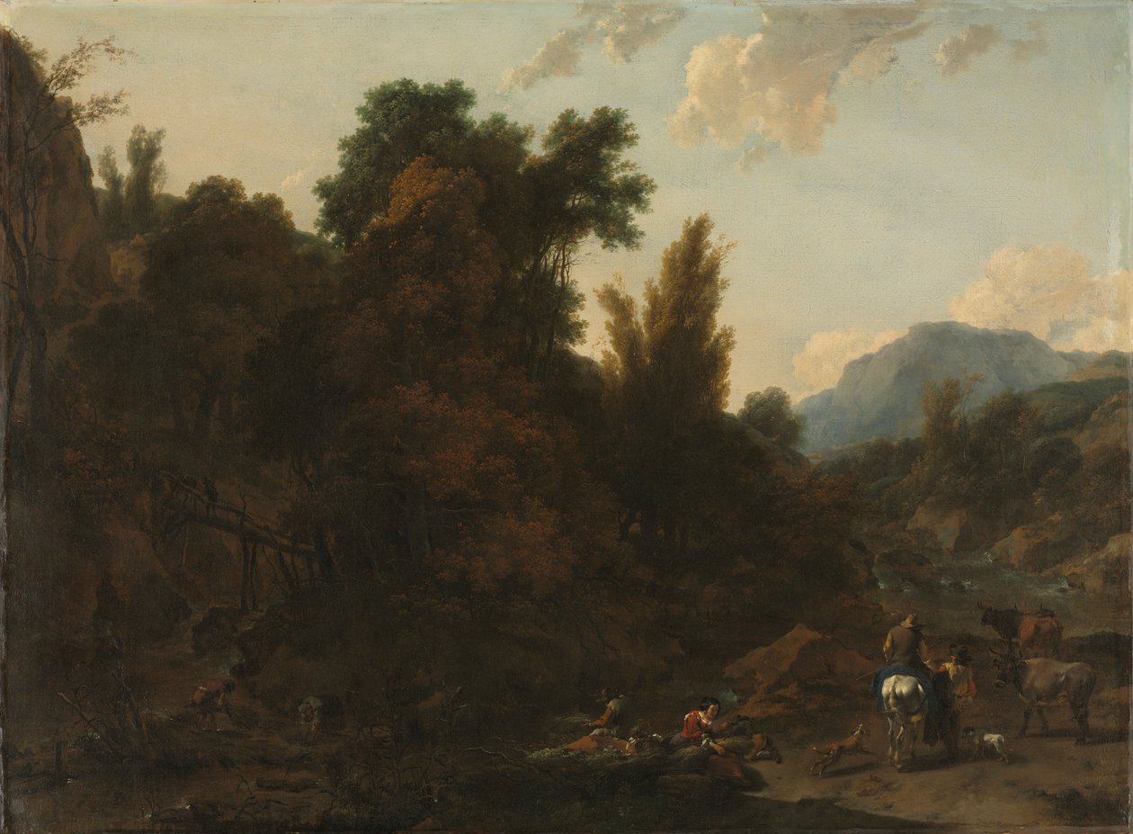 Rush Gatherers, 1657. tekijältä Nicolaes Pietersz. Berchem