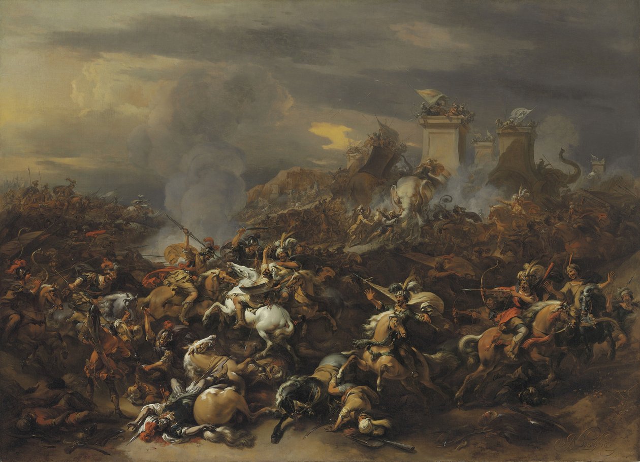 Aleksanteri Suuren taistelu kuningas Porusta vastaan tekijältä Nicolaes Pietersz. Berchem