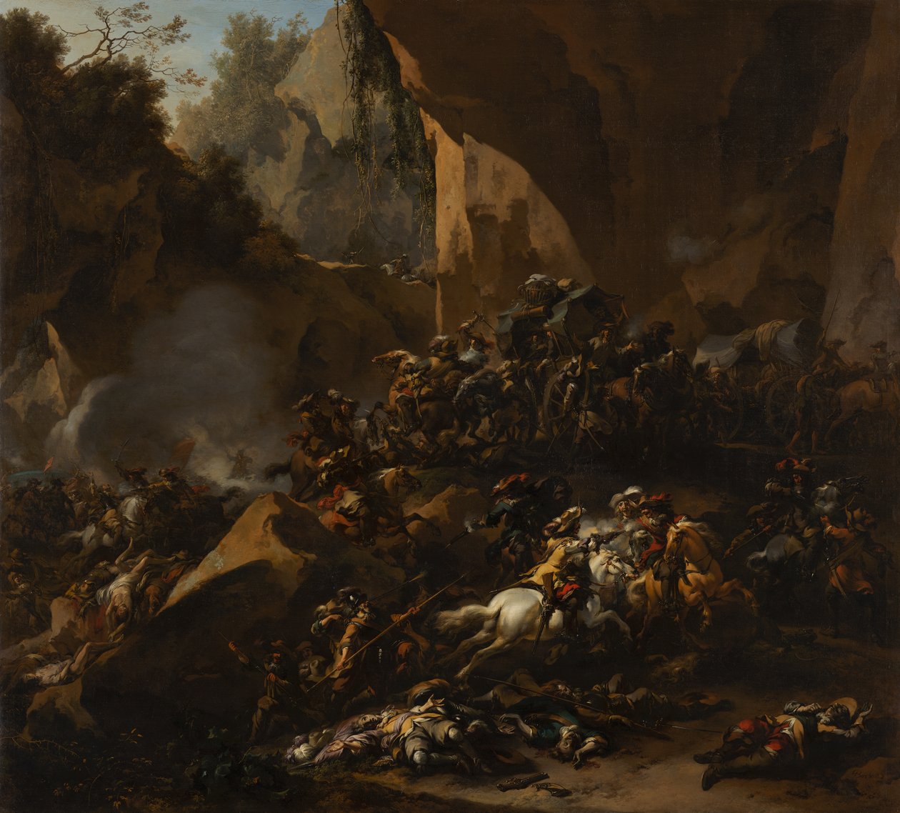 Prikaattien väijyttämät matkustajat tekijältä Nicolaes Pietersz Berchem