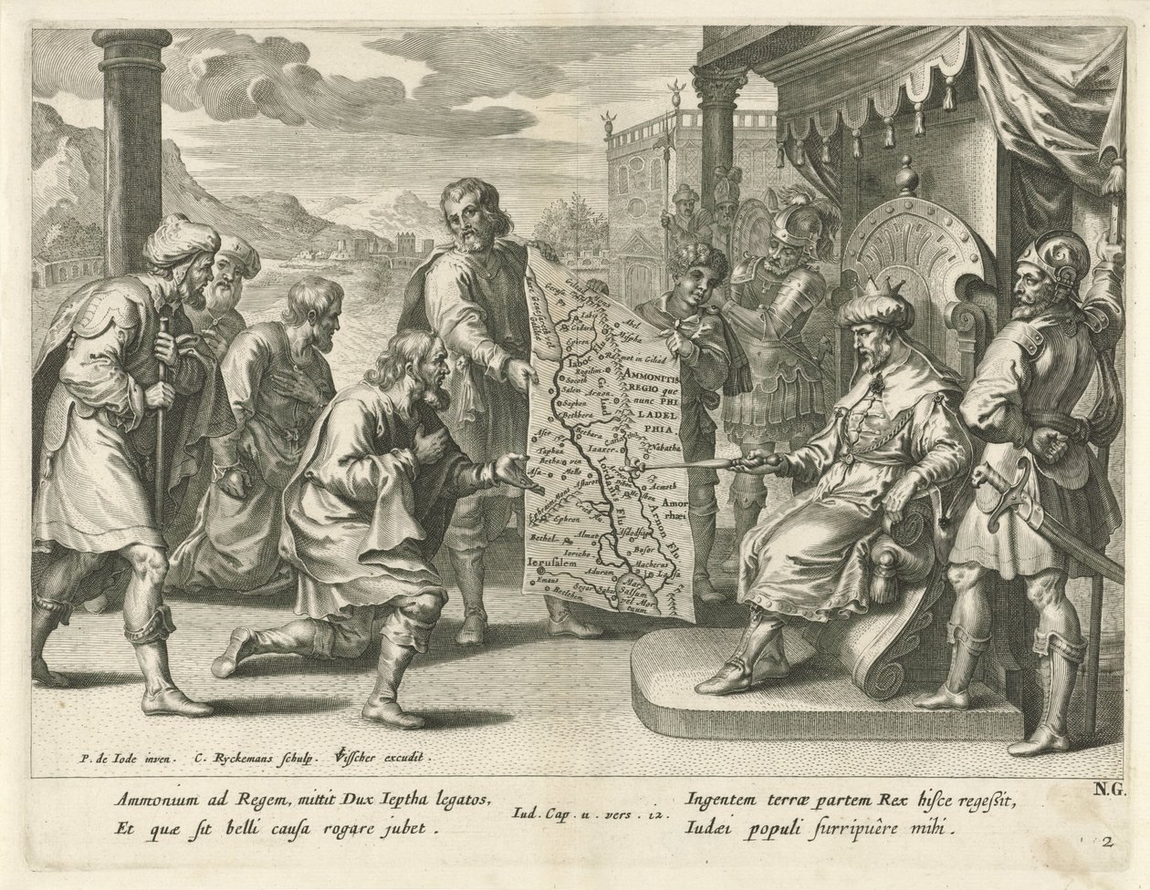 Ammonilaisten kuningas vaatii maata History of Jephthan (sarjan nimi) tekijältä Nicolaes Ryckmans