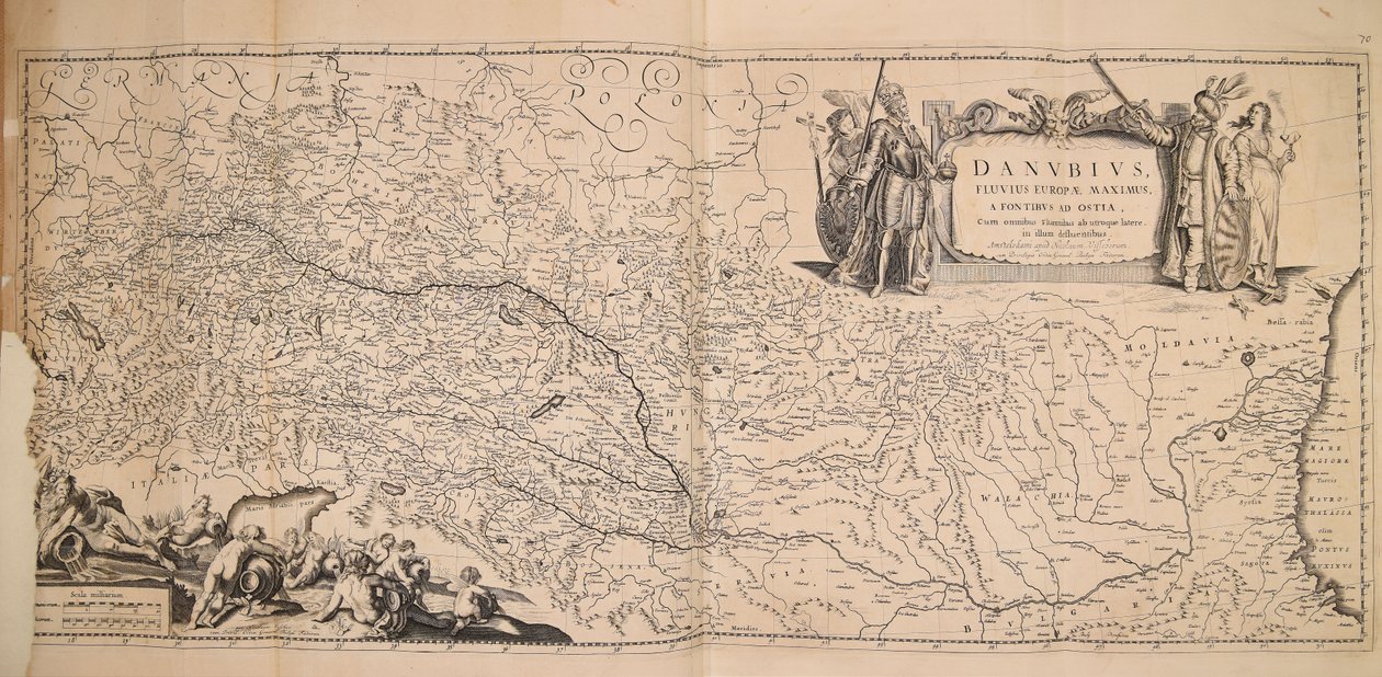 Danubius fluuius Europae maximus a fontibus ad ostia cum omnibus flumnibus ab utroque latere in illum defluentibus tekijältä Nicolaes Visscher