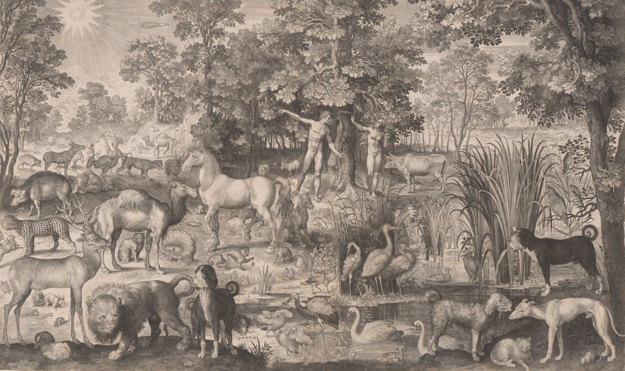 Aadam ja Eeva paratiisissa, 1631, 1631. tekijältä Nicolaes de Bruyn