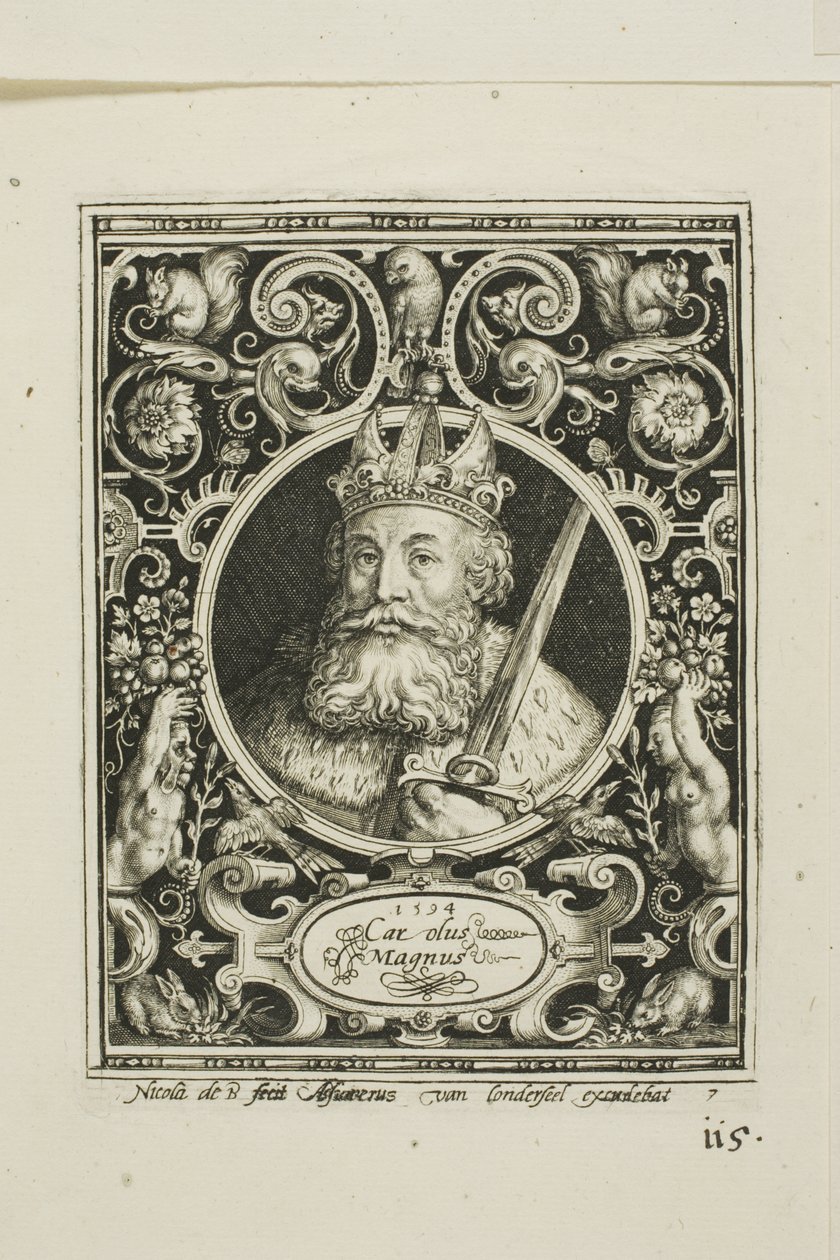 Kaarle Suuri, levy seitsemän teoksesta The Nine Worthies (Yhdeksän kunniakasta) tekijältä Nicolaes de Bruyn
