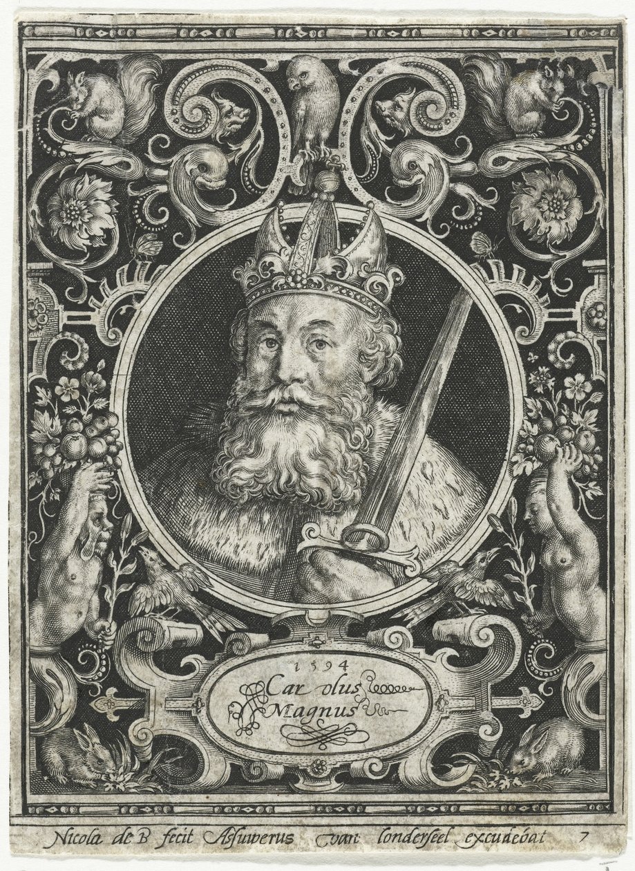 Kaarle Suuri, frankkien kuningas, 1594 tekijältä Nicolaes de Bruyn
