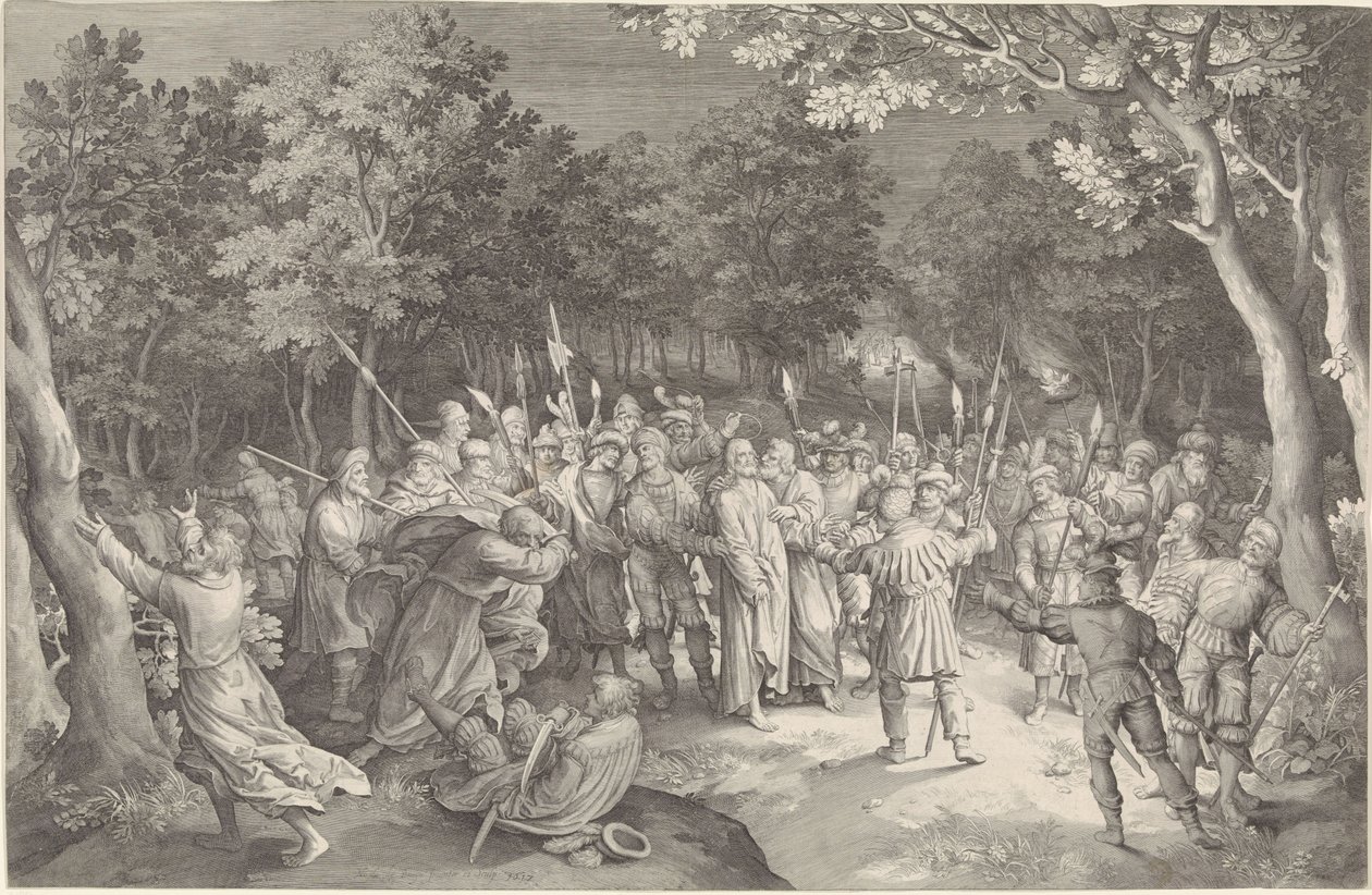 Judas Kiss ja Kristuksen pidätys tekijältä Nicolaes de Bruyn