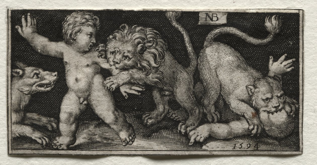 Lionit hyökkäävät lapsiin tekijältä Nicolaes de Bruyn