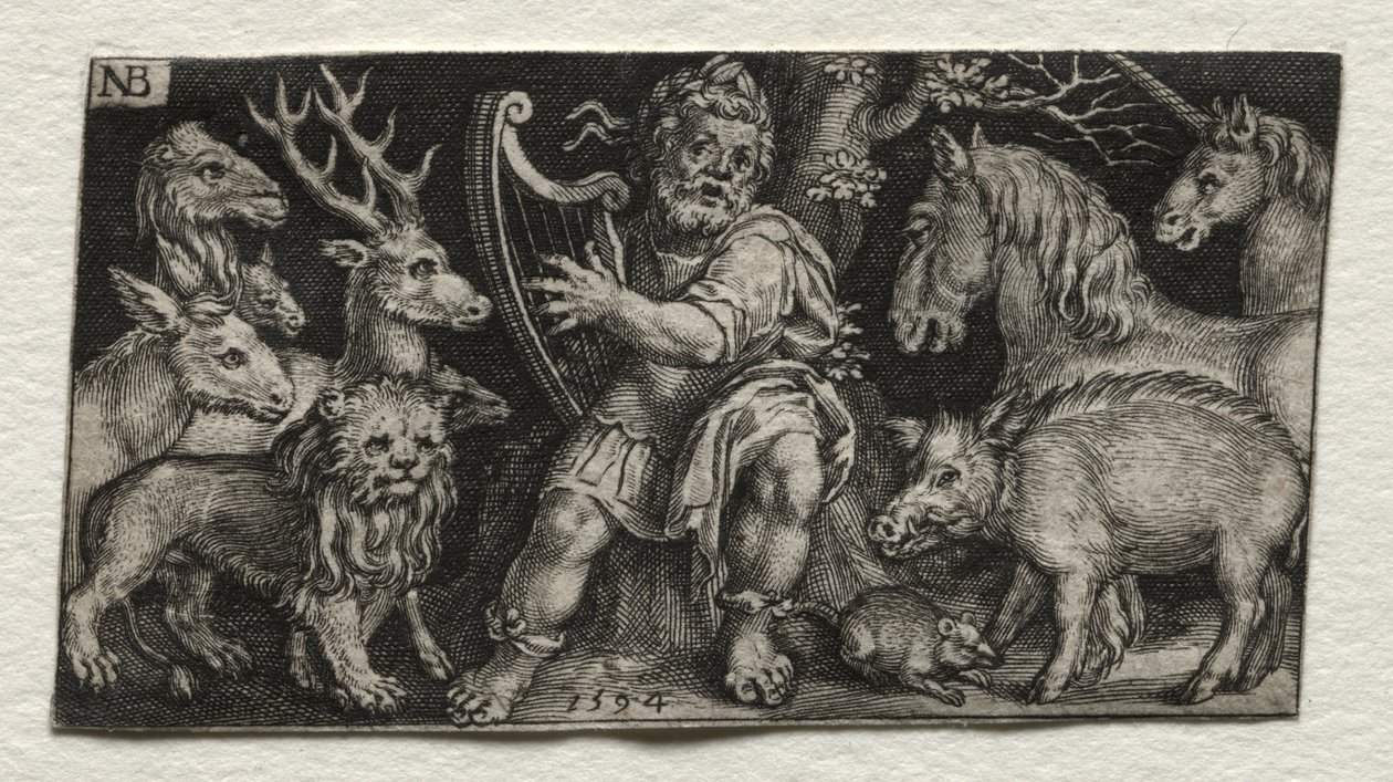 Orpheus hurmaamassa eläimiä tekijältä Nicolaes de Bruyn