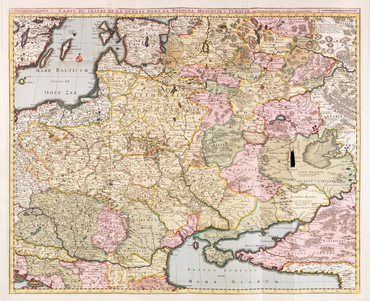Nicolas Visscherin "Puolan, Moskovan ja Turkin sotateatterin kartta". tekijältä Nicolaes the Elder Visscher