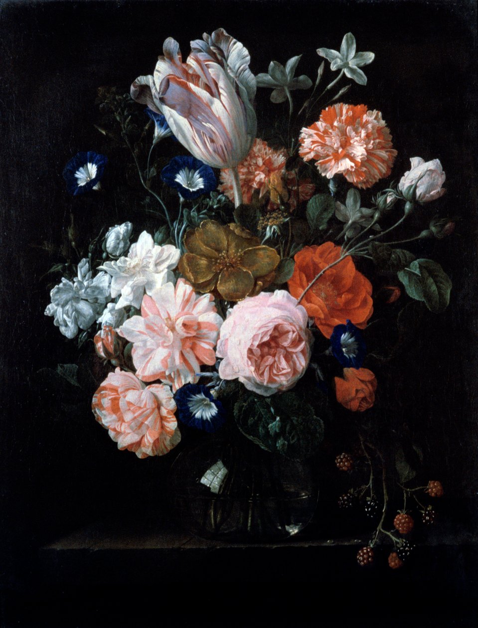 Tulppaani, neilikat ja aamun loisto lasimaljakossa, 1600-luku. tekijältä Nicolaes van Veerendael