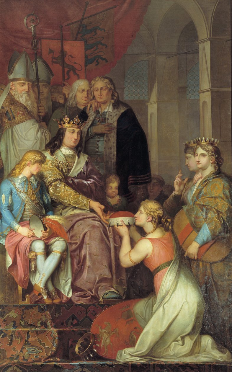Christian I julisti Holsteinin herttuakunnaksi vuonna 1474. Maalattu Christiansborgin linnalle tekijältä Nicolai Abildgaard
