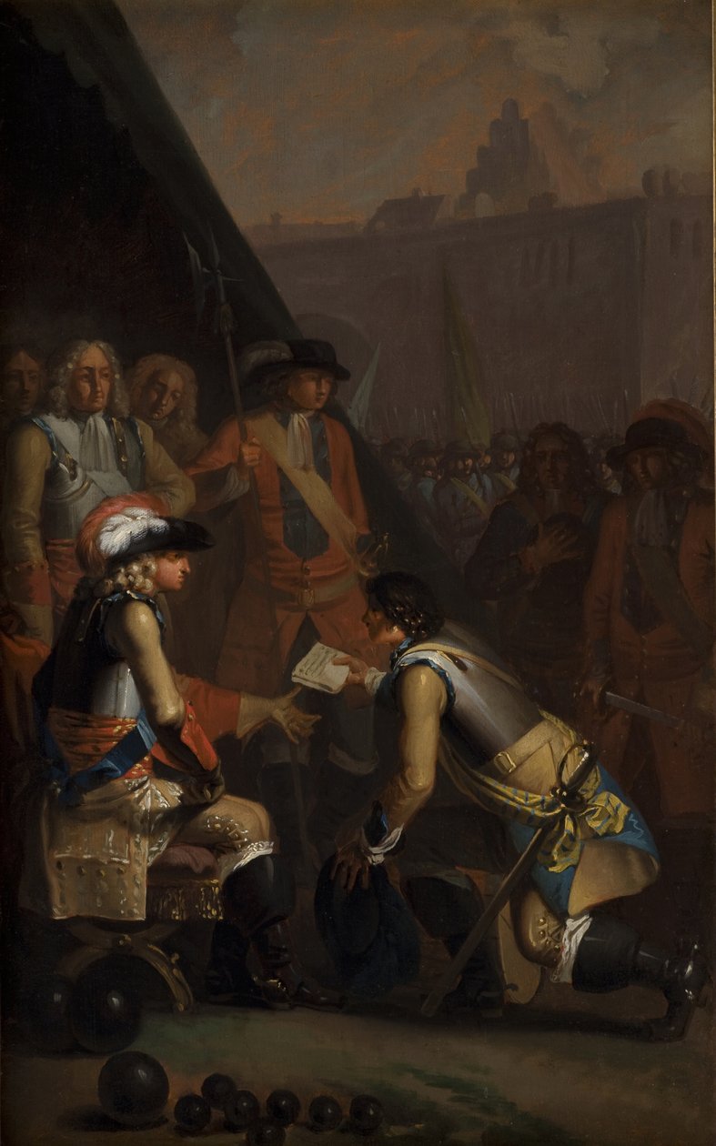 Magnus Stenbock luovuttaa Tønningin linnoituksen Frederick IV:lle vuonna 1714, 1785. tekijältä Nicolai Abraham Abildgaard