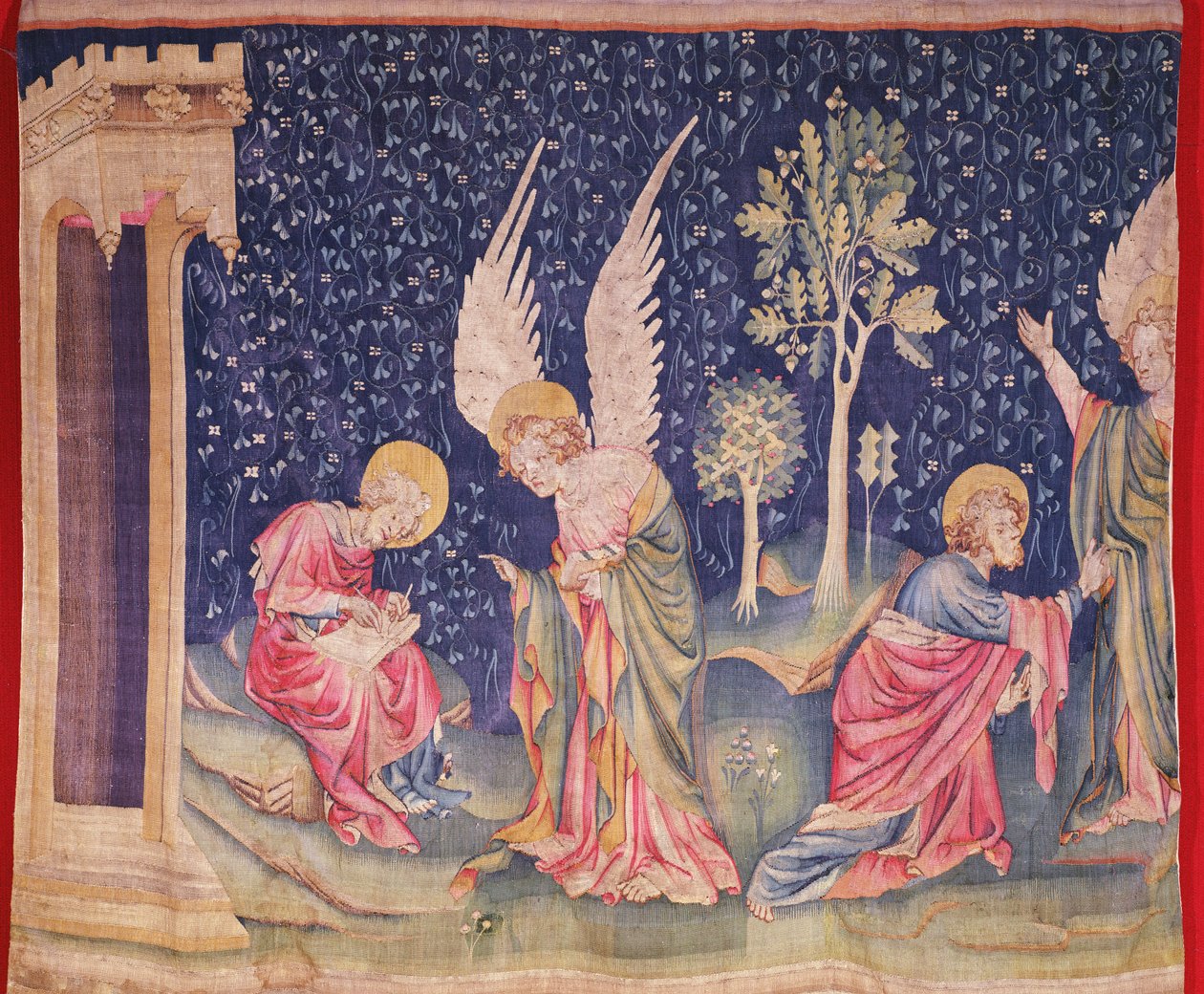 Pyhä Johannes ja enkeli, Angersin Apocalypse Tapestry, 1373-87 (kuvakudos) tekijältä Nicolas Bataille