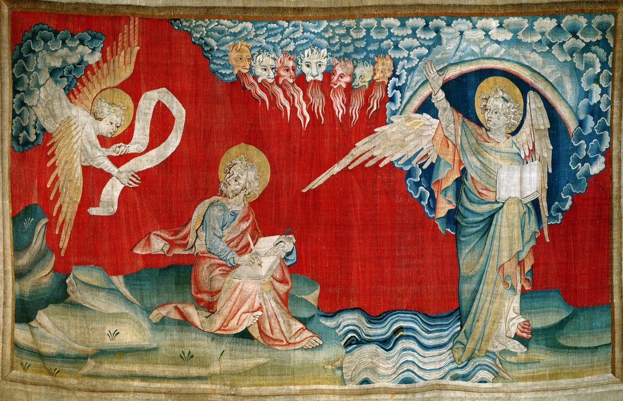 Enkeli avoimella kirjalla, nro 27 "Angersin maailmanloppu", 1373-87 (kuvakudos) tekijältä Nicolas Bataille