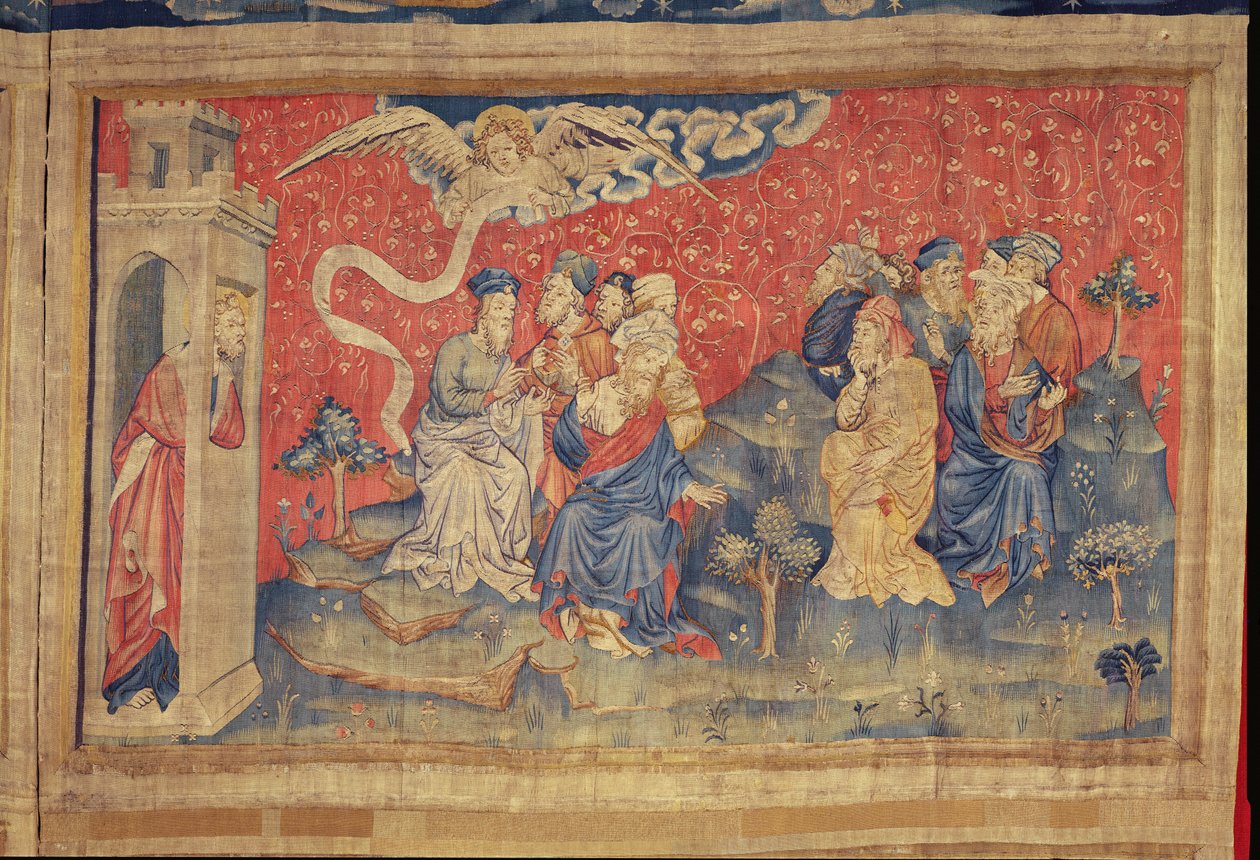 Arkkienkeli ennustaa voittoa, Angersin Apocalypse Tapestry, 1373-87 (kuvakudos) tekijältä Nicolas Bataille
