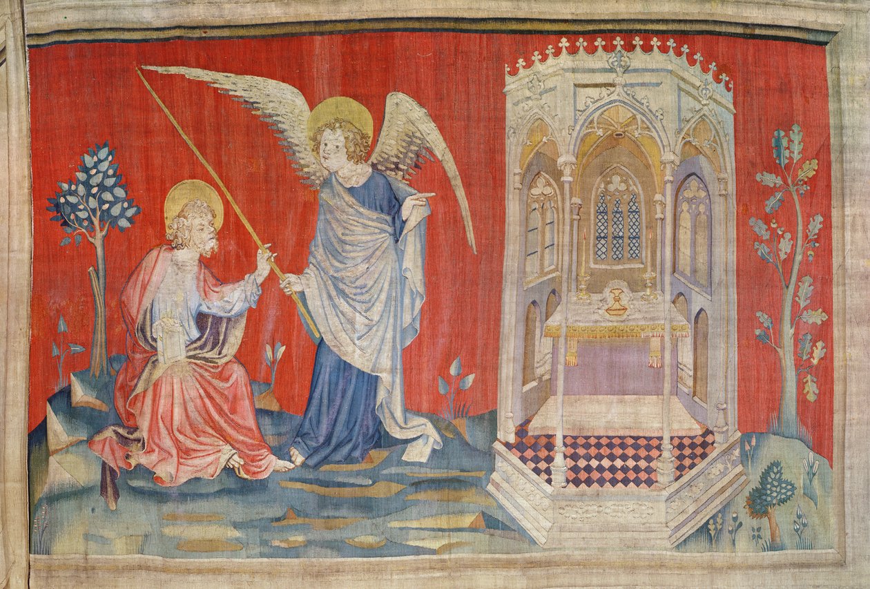 Temppelin mitta, nro. 29 teoksesta "The Apocalypse of Angers", 1373-87 (kuvakudos) tekijältä Nicolas Bataille