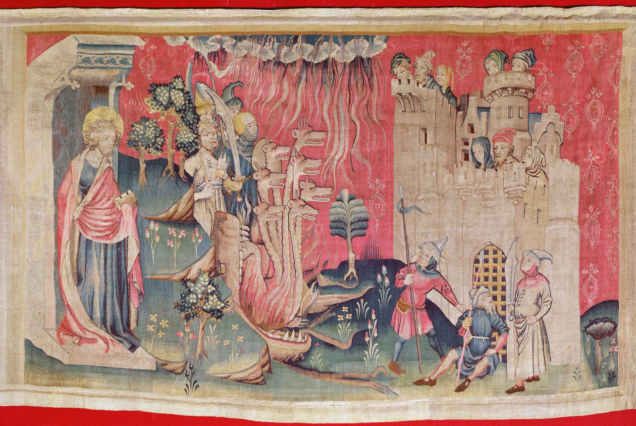 Kaupungin piiritys, nro 77 teoksesta "The Apocalypse of Angers", 1373-87 (kuvakudos) tekijältä Nicolas Bataille