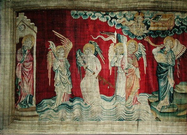 Kuudes trumpetti ja Eufratin enkelit, nro 25 The Apocalypse of Angers, 1373-87 tekijältä Nicolas Bataille