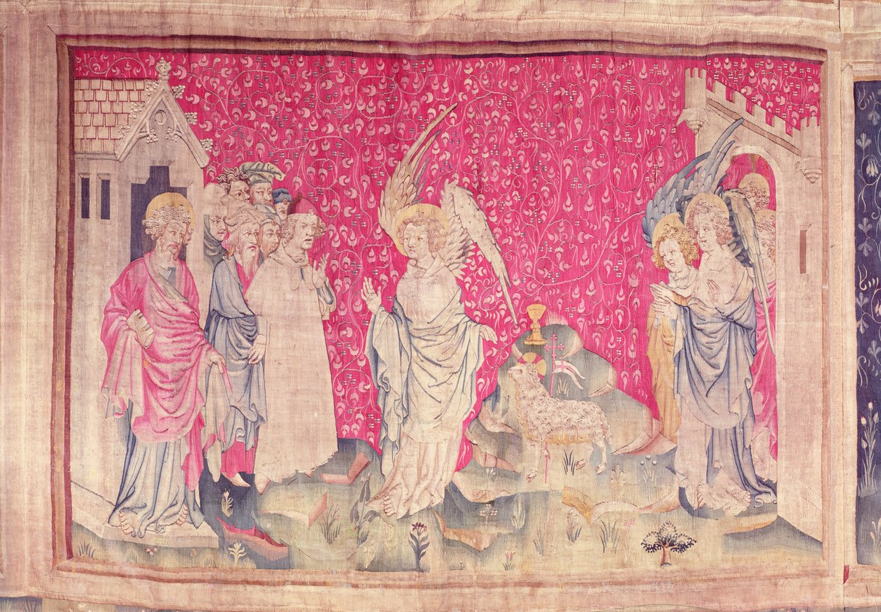 Kolmas enkeli ja lammas, numero 51 teoksesta The Apocalypse of Angers, 1373-87 (kuvakudos) tekijältä Nicolas Bataille