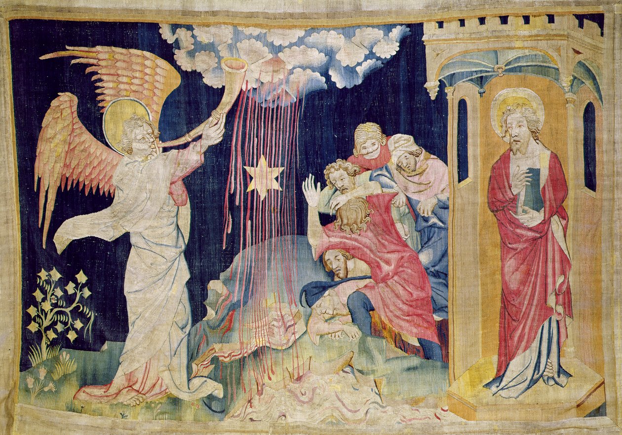 Kolmas trumpetti ja koiruohotähti, numero 22 "The Apocalypse of Angers", 1373-87 (kuvakudos) tekijältä Nicolas Bataille