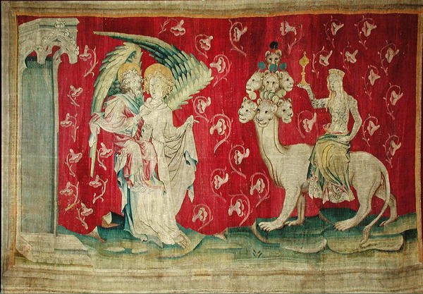 The Whore Riding the Beast, no. 65, The Apocalypse of Angers, 1373-87 tekijältä Nicolas Bataille